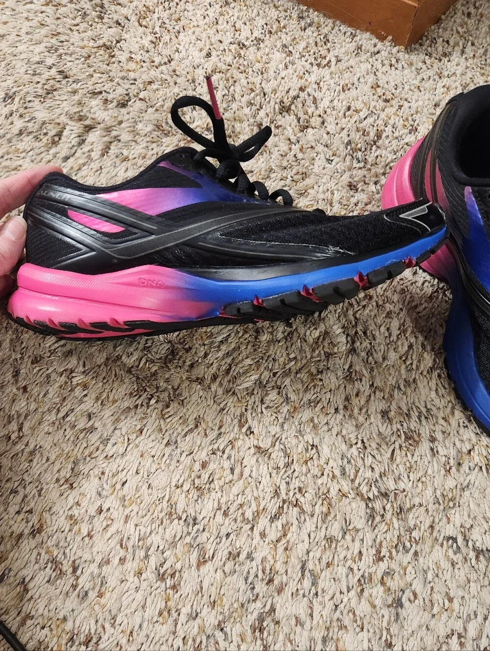 Brooks Launch 4 Black Running Sneakers with Blue & Pink  6.5